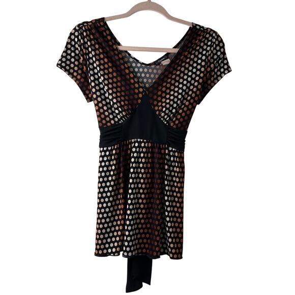 Sm Y2K VTG Cocomo Polka Dot Empire Waist Top Blouse Retro Mod Coquette Snatched - Picture 1 of 4